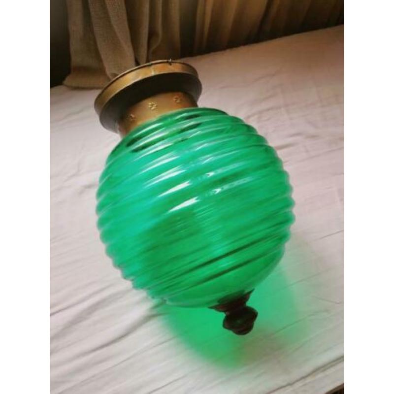 hanglamp antiek groen glas met koper