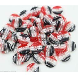 10 Ronde Gestreepte Knopen Zwart Wit Rood 12mm (E3)