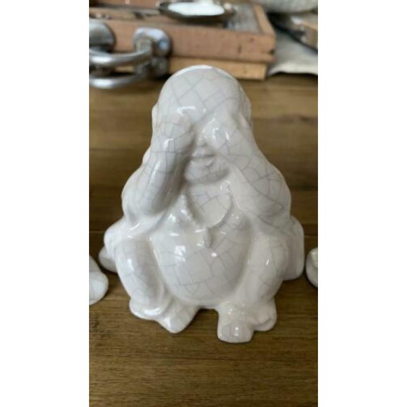 Horen zien zwijgen Buddha’s, wit, steen