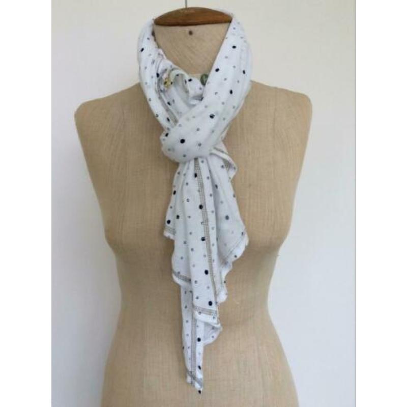 G-star sjaal, tricot, wit met donker blauwe print