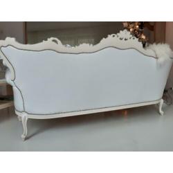 Mooie witte Queen Ann 3pers Barok Brocante bank