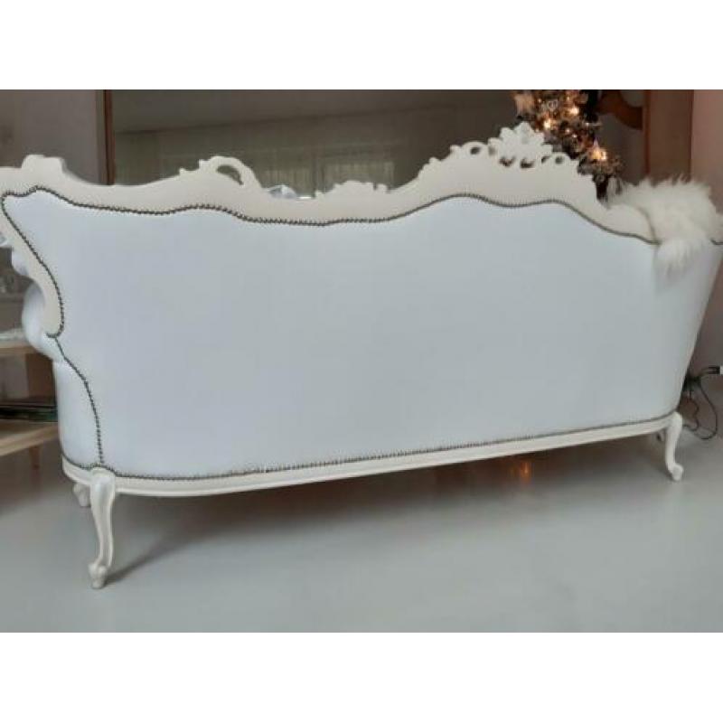Mooie witte Queen Ann 3pers Barok Brocante bank