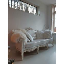 Mooie witte Queen Ann 3pers Barok Brocante bank