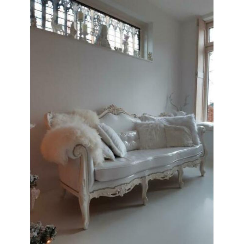 Mooie witte Queen Ann 3pers Barok Brocante bank