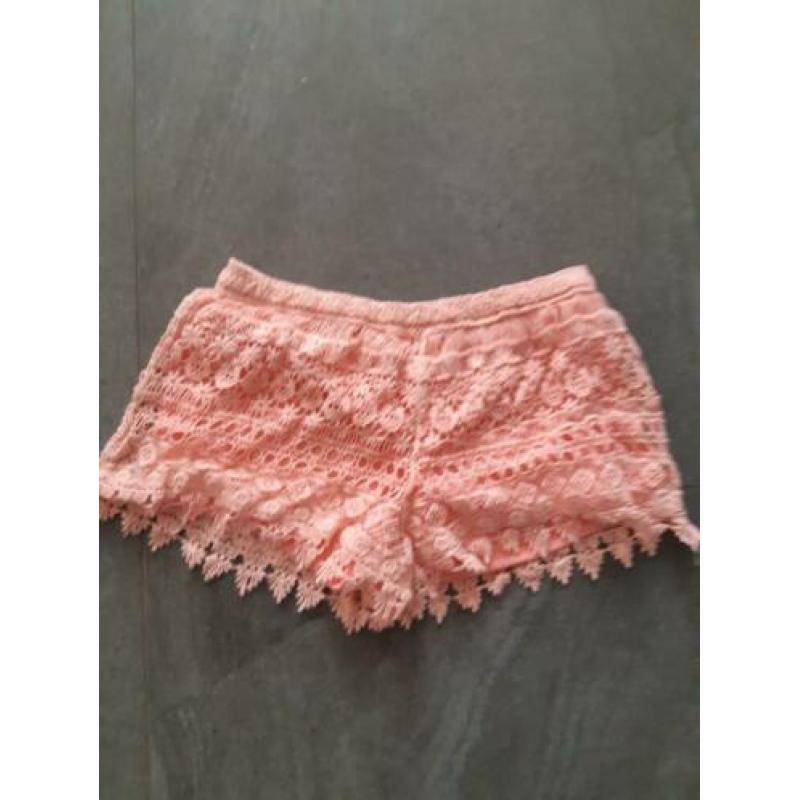 zomerse rok roze met zwarte hartjes, maat M