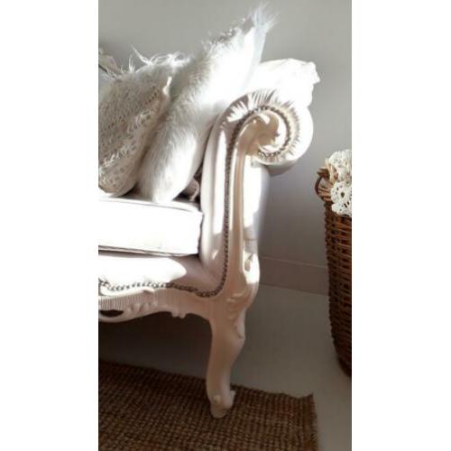 Mooie witte Queen Ann 3pers Barok Brocante bank