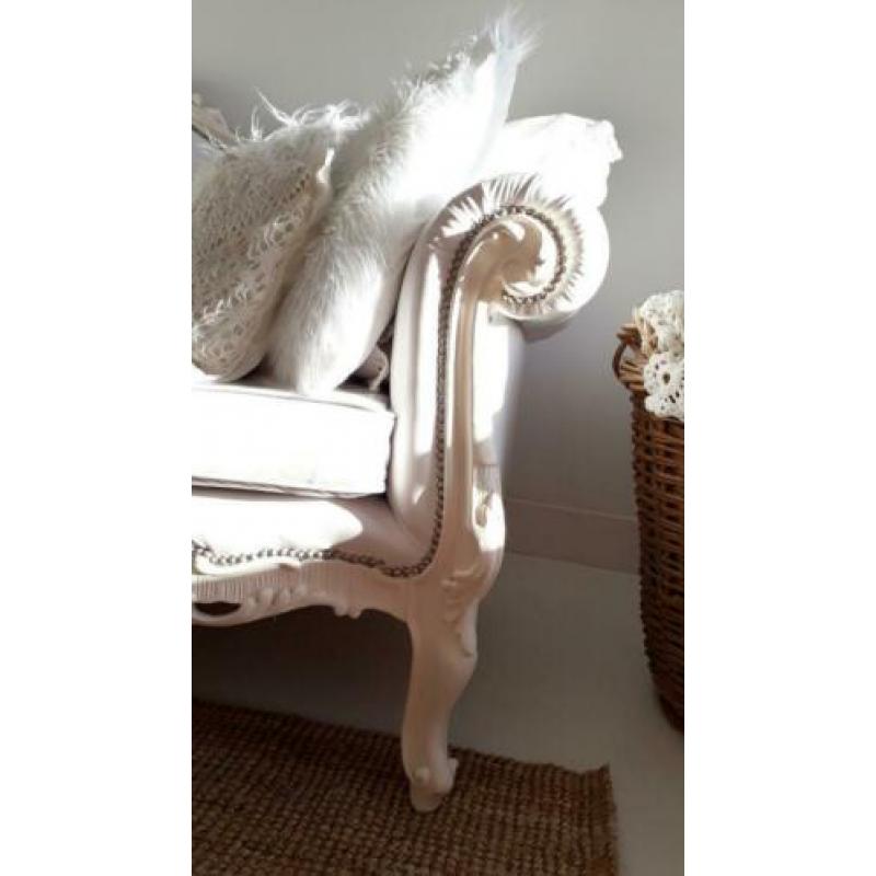 Mooie witte Queen Ann 3pers Barok Brocante bank