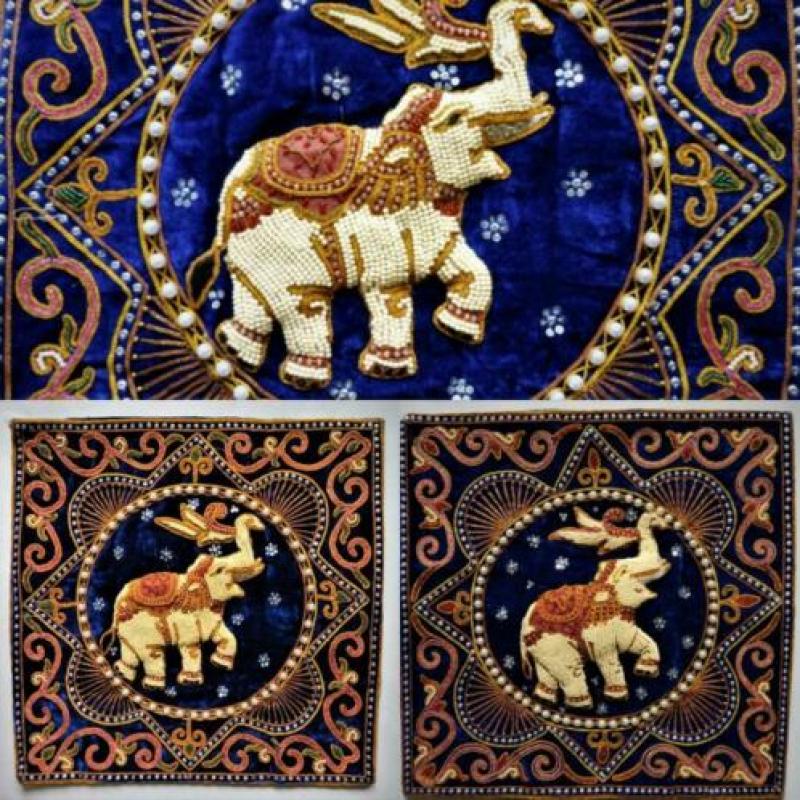 2 Oosterse kussenhoezen kussenhoes olifant kralen pailletten