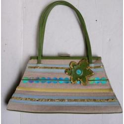 Vintage Oilily dames tas kleur beige groen blauwe applicatie