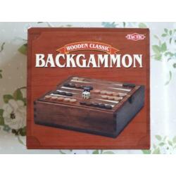 Backgammon hout reisspel, 2 spelers, denken + dobbelen, 8+
