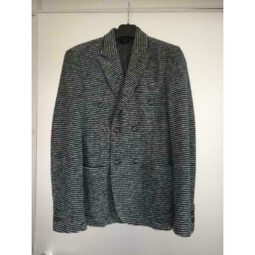 E27 Nieuw: wollen slimfit jasje Maat 48=M gestreept blazer