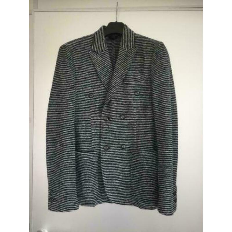E27 Nieuw: wollen slimfit jasje Maat 48=M gestreept blazer