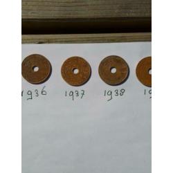 Cent Nederlands indie 1936 ,37,38,39,42,45
