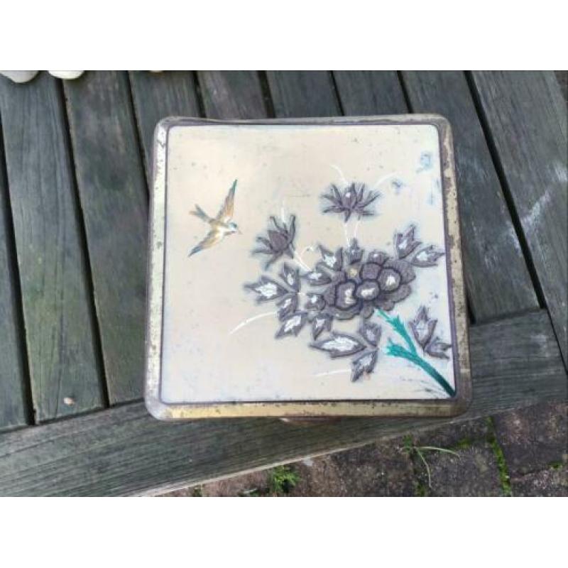 Blik “Bekkers” vogels 28hoog x 17cm vierkant.