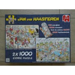 2 Jan van Haasteren puzzels in 1 doos met ovenwant