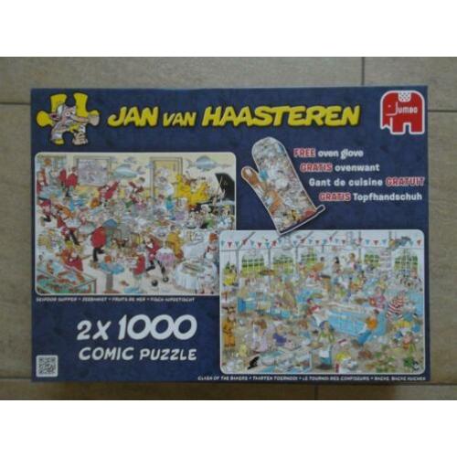 2 Jan van Haasteren puzzels in 1 doos met ovenwant
