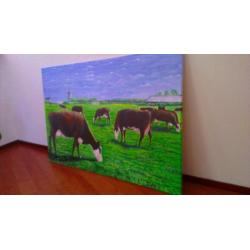 Koeien, groot landelijk schilderij 80x120cm, kunst