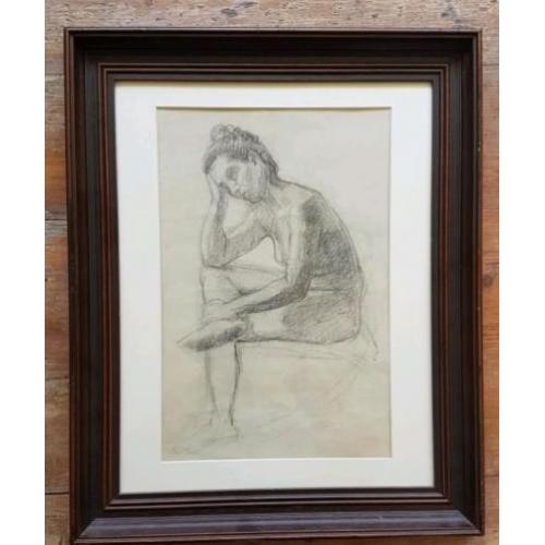 Tekening zittend naakt H.F. Boot (1877-1963) mooie lijst