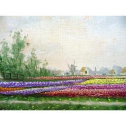 Landschap met bloembollenvelden - gesigneerd - doek - gelyst