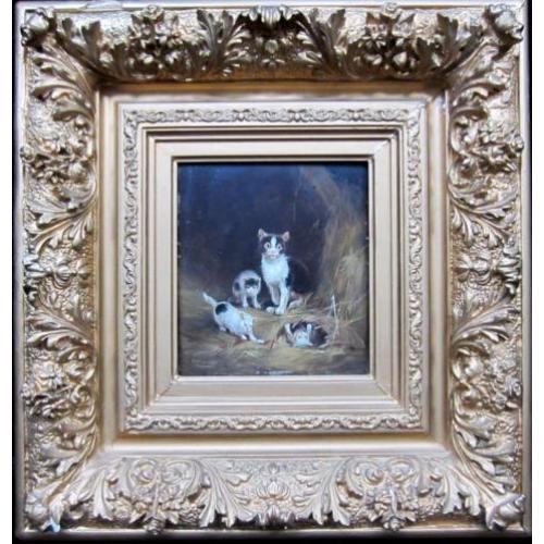 = spelende poesjes=GESIGNEERD==19e eeuw===ca 1880===