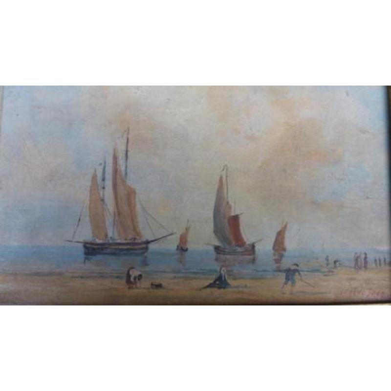 Pêcheurs á pied marée basse Zeezicht Eugêne Jacquet 1900
