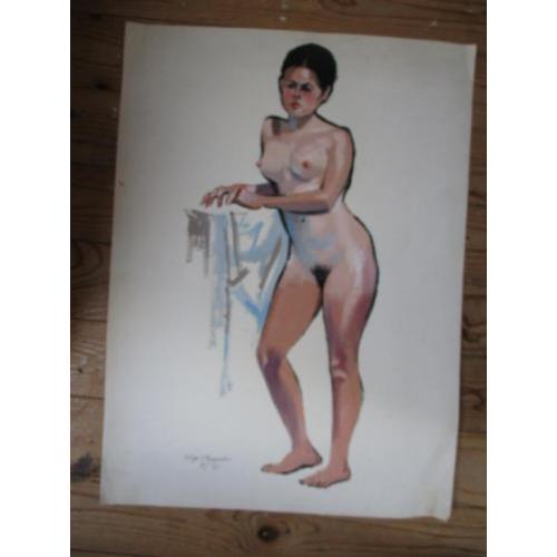 tekening / aquarel naakte dame
