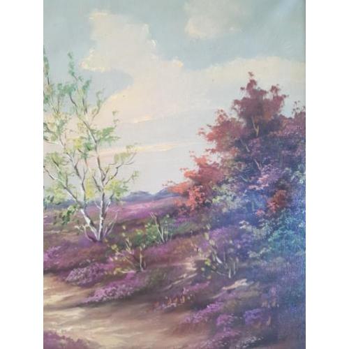 Schilderij heide landschap met oude lijst