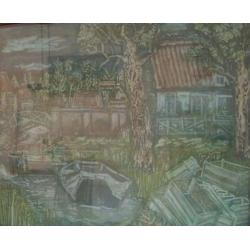 Hubert Bekman schildersverf(Acry) landschap uit 1952