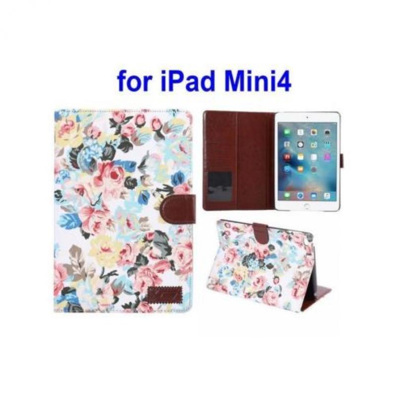 iPad mini 4 - hoes, cover, case - PU leder - stof - Flowers