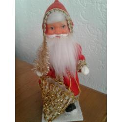 Vintage tinsel Kerstboompje en Kerstman