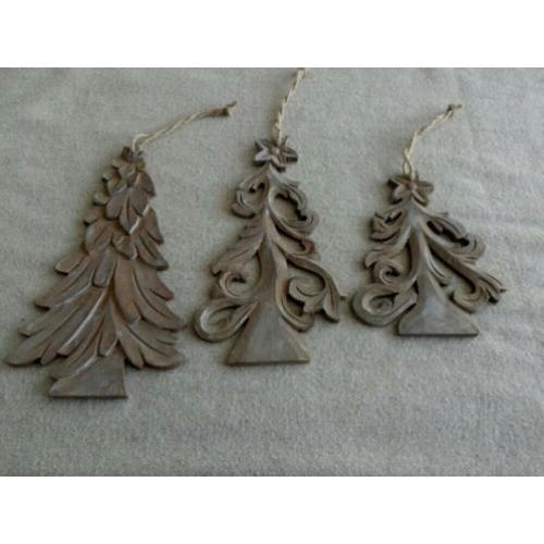 Set van drie houten opengewerkte kerstbomen PTMD NIEUW