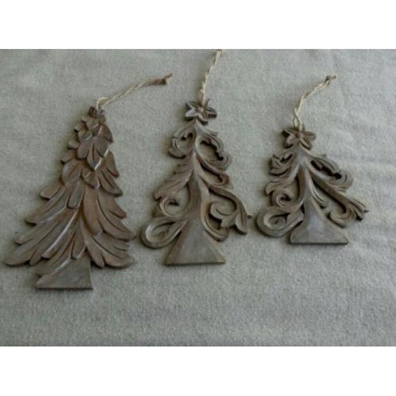 Set van drie houten opengewerkte kerstbomen PTMD NIEUW