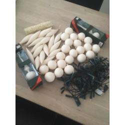 Kerstboom roomkleurige deco van glas incl.opbergbox
