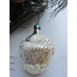 Antieke vintage oude Kerstbal Mandje Zilver wit besuikerd