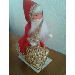 Vintage tinsel Kerstboompje en Kerstman