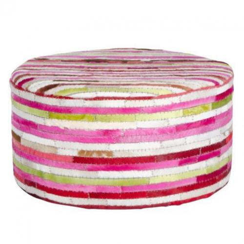 Gerecycled Leer en Zijde Poef Hocker Voetenbank Fair Trade