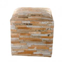 Gerecycled Leer en Zijde Poef Hocker Voetenbank Fair Trade