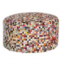 Gerecycled Leer en Zijde Poef Hocker Voetenbank Fair Trade