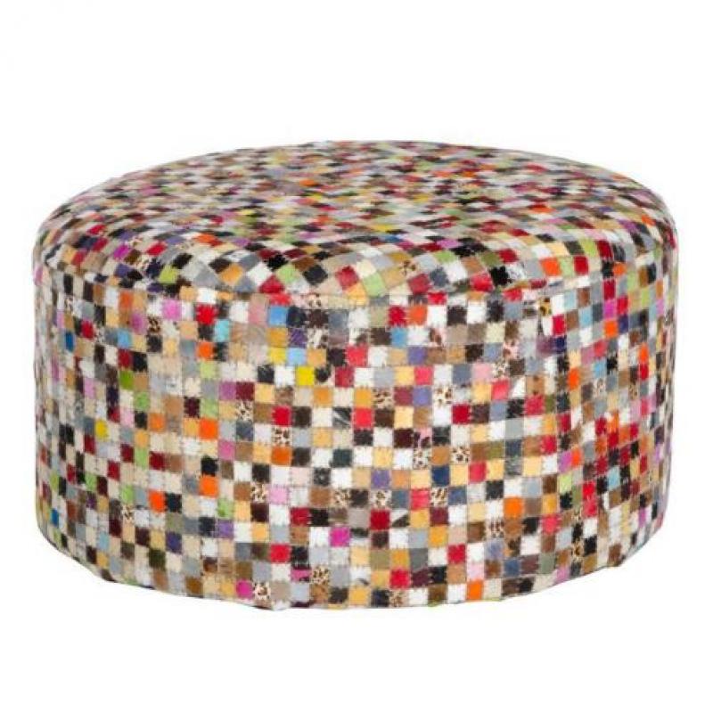 Gerecycled Leer en Zijde Poef Hocker Voetenbank Fair Trade