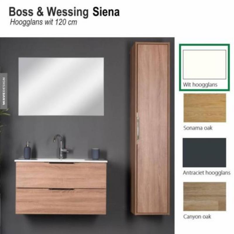 Badmeubel Siena 120cm Hoogglans Wit Softclose (Verschille...
