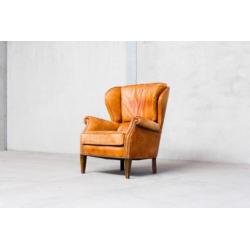 Oude Cognac Lederen Fauteuil - Jaren 50 Stoel